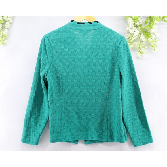 Ming Wang Women's Knit Open Front Blazer Sweater Green With Black Trim Sz S - Picture 2 of 9